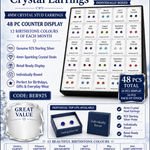925 Silver Birthstone Crystal Earring Display