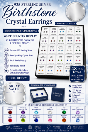 925 Silver Birthstone Crystal Earring Display