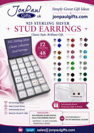 925 Silver Crystal Stud Earring Display