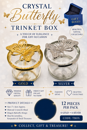 Crystal Butterfly GOLD Trinket Box