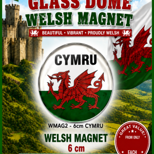Glass Dome Welsh Circular Magnet - CYMRU 6 cm