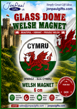 Glass Dome Welsh Circular Magnet - CYMRU 6 cm