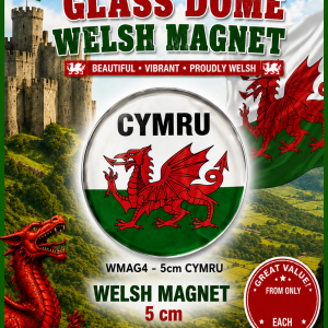 Glass Dome Welsh Circular Magnet - CYMRU 5 cm