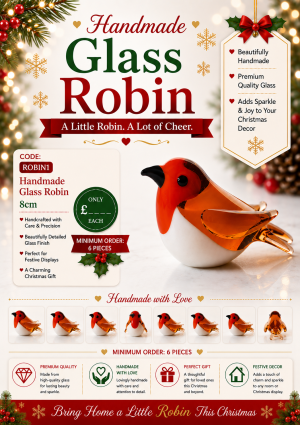 Handmade Christmas Glass Robin